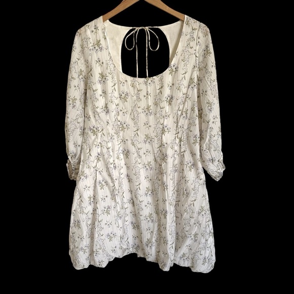 NWT H&M X Brock Collection Large White Floral Babydoll Mini Dress Cottage Core L - Picture 4 of 9